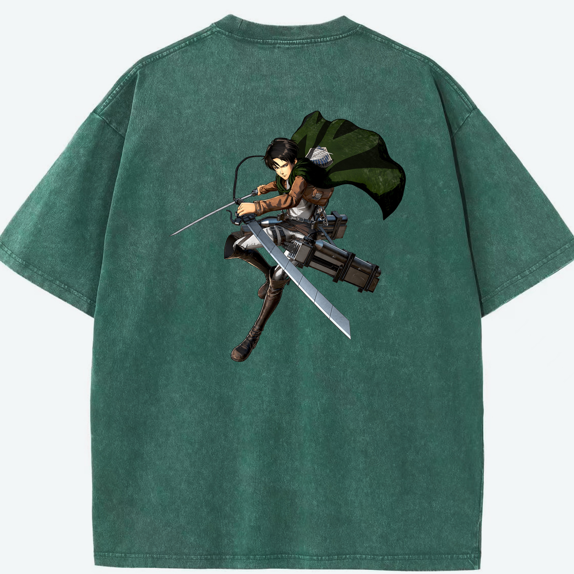 （画像用） 進撃の巨人 リヴァイ·アッカーマン Attack on Titan Levi Ackerman 綿100% ヴィンテージ風 半袖Tシャツ（背面プリント）